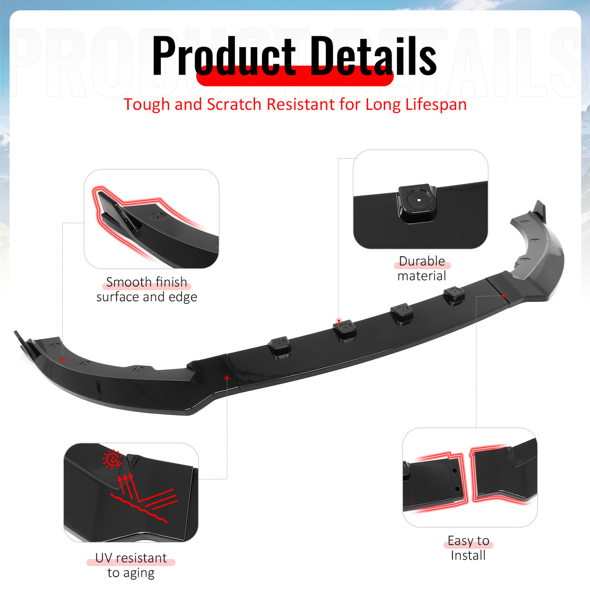 Fits 13-14 Ford Mustang V6 GT IKON Style Front Bumper Lip Gloss Black ABS 3PCS
