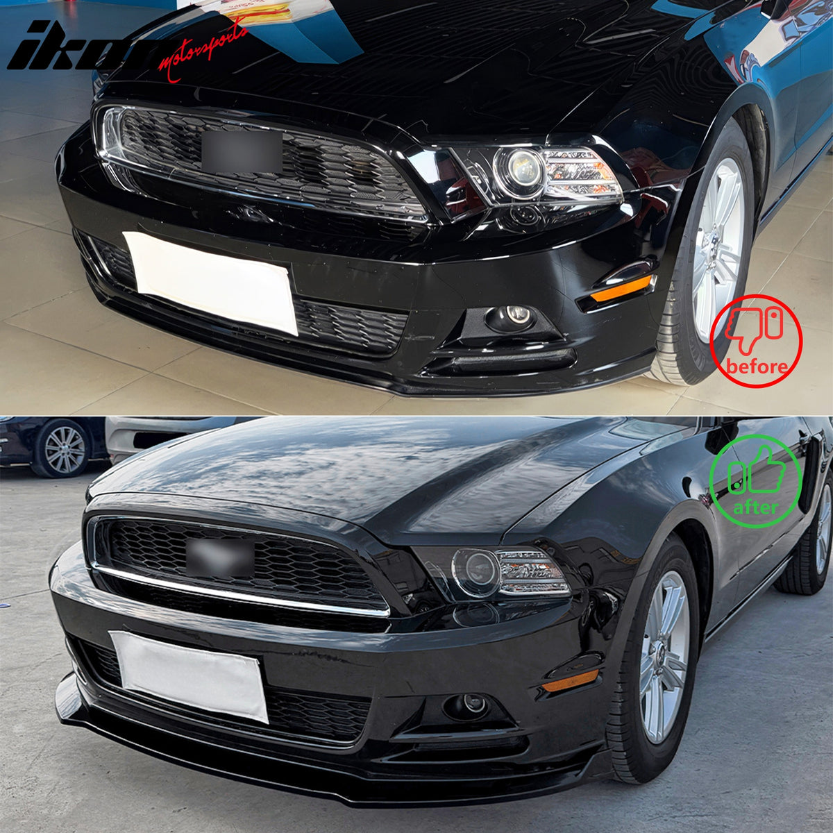Fits 13-14 Ford Mustang V6 GT IKON Style Front Bumper Lip Gloss Black ABS 3PCS