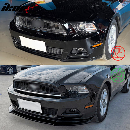 Fits 13-14 Ford Mustang V6 GT IKON Style Front Bumper Lip Gloss Black ABS 3PCS
