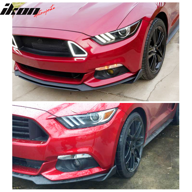 IKON MOTORSPORTS, Front Bumper Corner Winglet Splitters Compatible With 2015-2023 Ford Mustang, GT Style Painted PP Canard Front Spoiler Winglets Guard Pair, 2016 2017 2018 2019