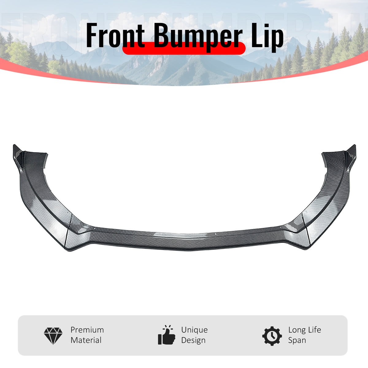 Fits 15-17 Ford Mustang Ecoboost/GT/V6 Front Bumper Lip Carbon Fiber Print 3PCS