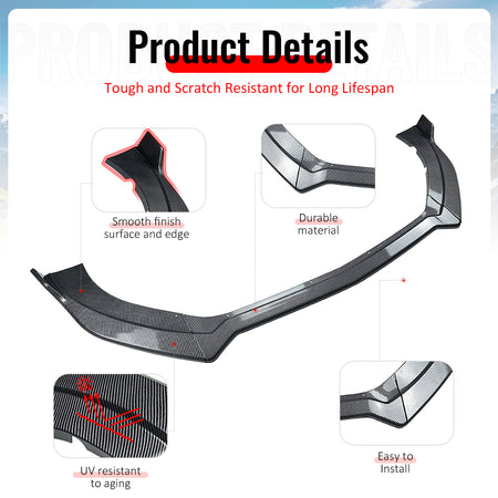 Fits 15-17 Ford Mustang Ecoboost/GT/V6 Front Bumper Lip Carbon Fiber Print 3PCS