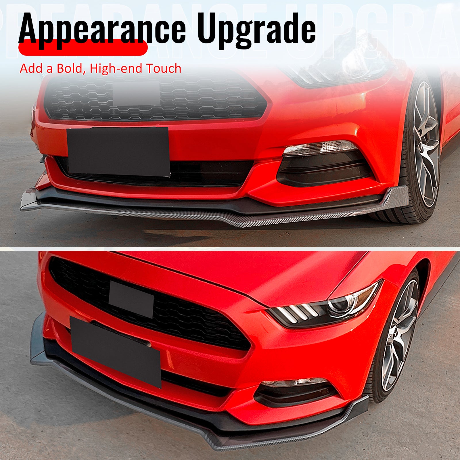 Fits 15-17 Ford Mustang Ecoboost/GT/V6 Front Bumper Lip Carbon Fiber Print 3PCS