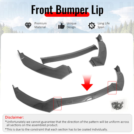 Fits 15-17 Ford Mustang V6/Ecoboost/GT Front Bumper Lip Carbon Fiber Print 3PCS