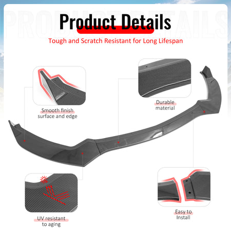 Fits 15-17 Ford Mustang V6/Ecoboost/GT Front Bumper Lip Carbon Fiber Print 3PCS