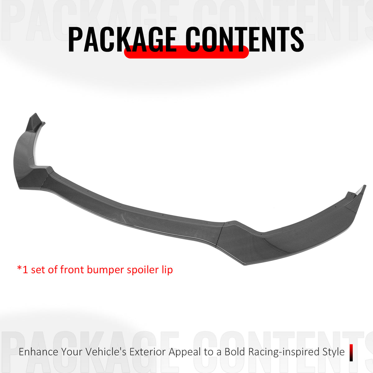 Fits 15-17 Ford Mustang V6/Ecoboost/GT Front Bumper Lip Carbon Fiber Print 3PCS