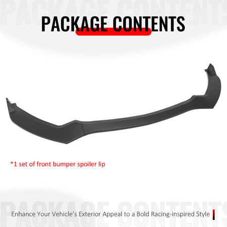 Fits 15-17 Ford Mustang V6/Ecoboost/GT Front Bumper Lip PP Unpainted Black 3PCS