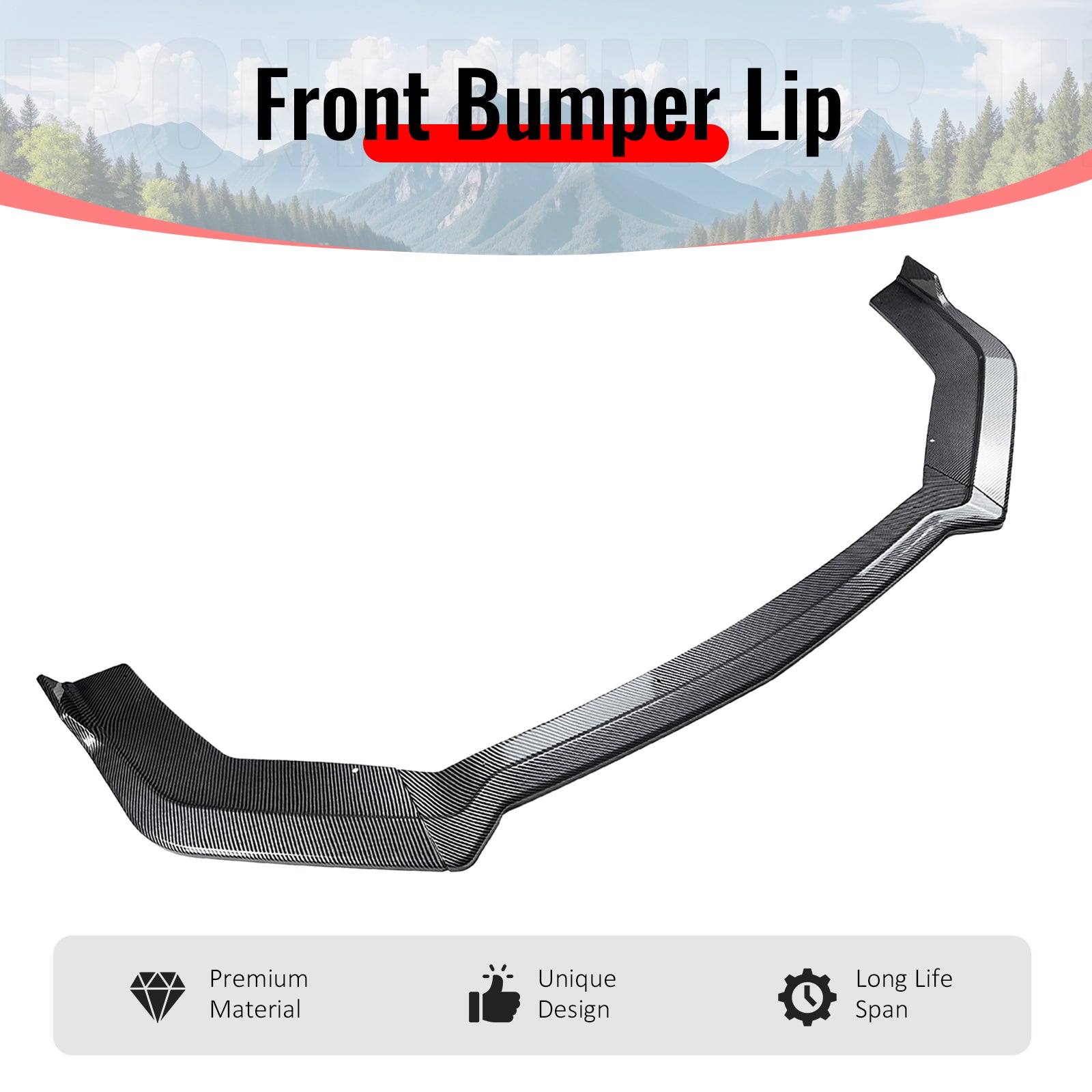 Fits 18-23 Ford Mustang Ecoboost/GT IKON Front Bumper Lip Carbon Fiber Print 3PC