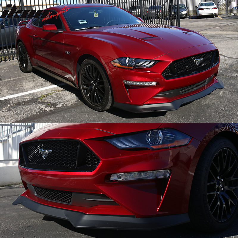 IKON MOTORSPORTS, Front Bumper Lip Splitter Compatible With 2018-2023 Ford Mustang GT, R Spec Style PP Front Bumper Lower Valance Protector Splitter