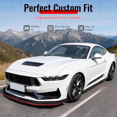 IKON MOTORSPORTS Front Bumper Lip, Compatible with 2024-2026 Ford Mustang Dark Horse W/O Handling Package Valance, IKON Style Matte Black ABS Plastic Air Dam Chin Spoiler Protector Splitter