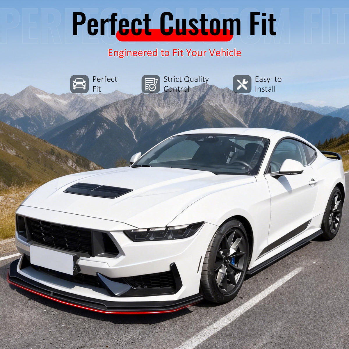 IKON MOTORSPORTS Front Bumper Lip, Compatible with 2024-2026 Ford Mustang Dark Horse W/O Handling Package Valance, IKON Style Gloss Black ABS Plastic Air Dam Chin Spoiler Protector Splitter