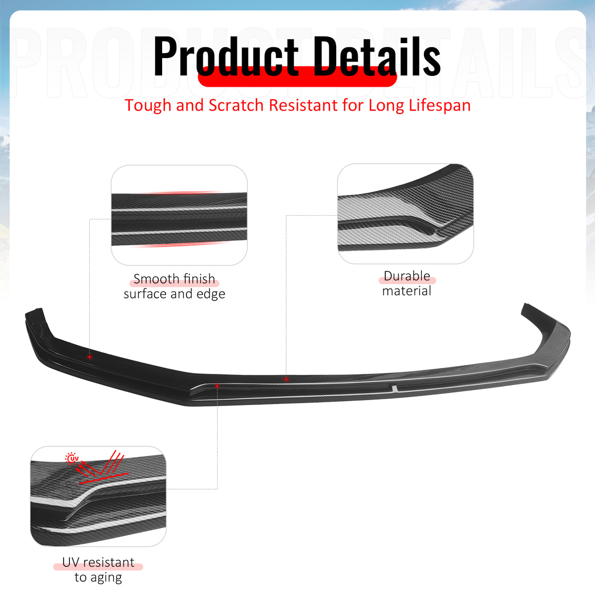 Fit 24-26 Mustang 7th Dark Horse IKON Carbon Fiber Look Front Bumper Lip Spoiler