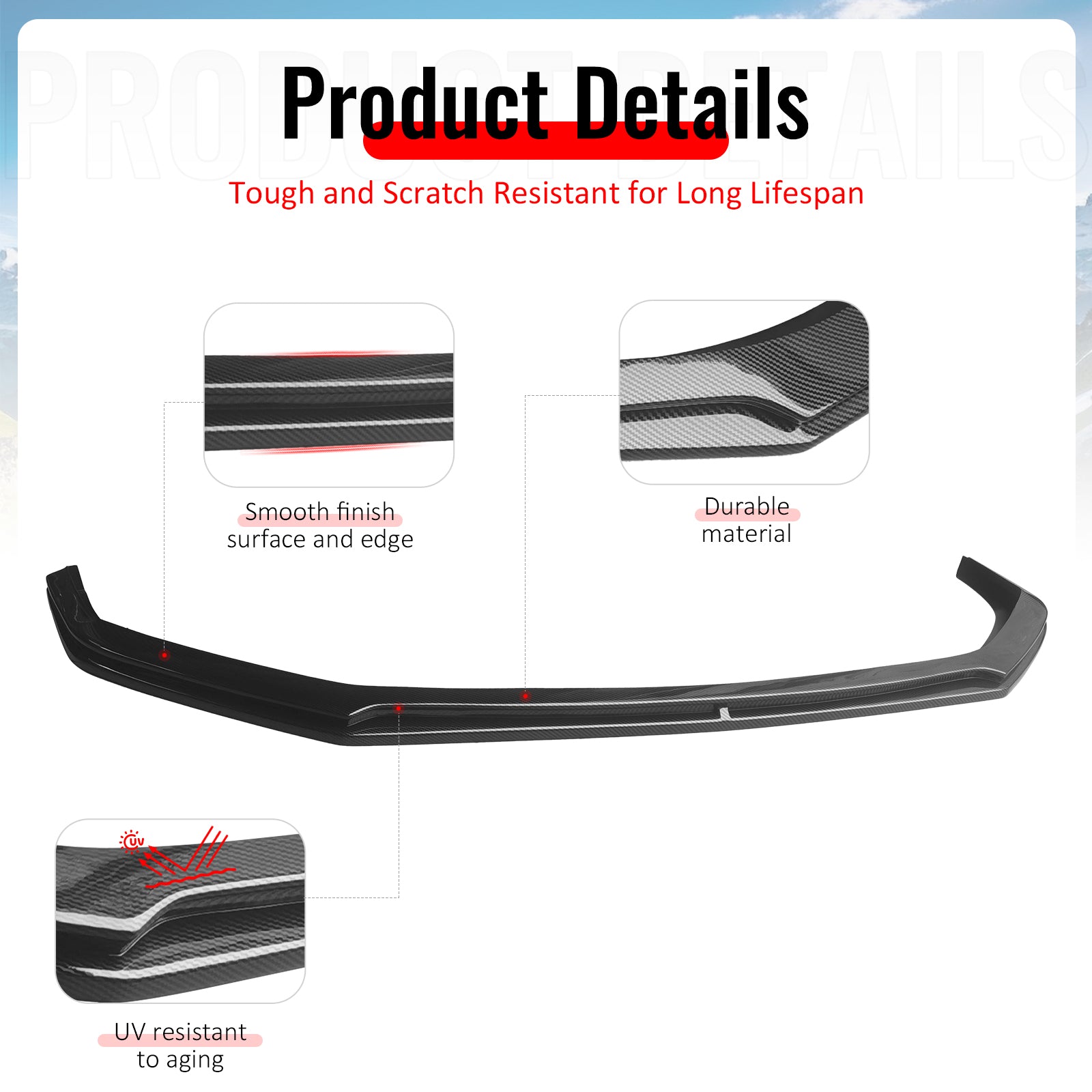 Fit 24-26 Mustang 7th Dark Horse IKON Carbon Fiber Look Front Bumper Lip Spoiler