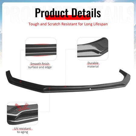 Fit 24-26 Mustang 7th Dark Horse IKON Carbon Fiber Look Front Bumper Lip Spoiler