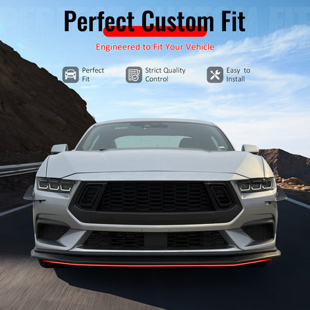 IKON MOTORSPORTS Front Bumper Lip, Compatible with 2024-2026 Ford Mustang Ecoboost & GT, Dark Horse Style Gloss Black ABS Air Dam Chin Spoiler Protector Splitter 1PC