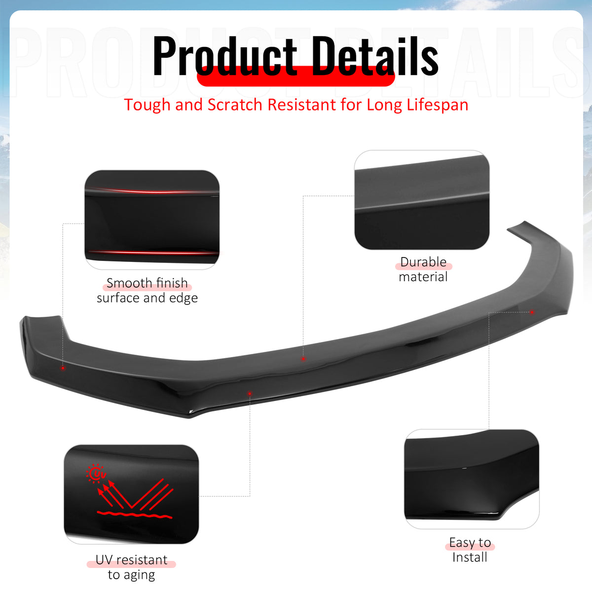 Fits 24-26 Ford Mustang Ecoboost & GT Gloss Black Front Lip Dark Horse Style ABS