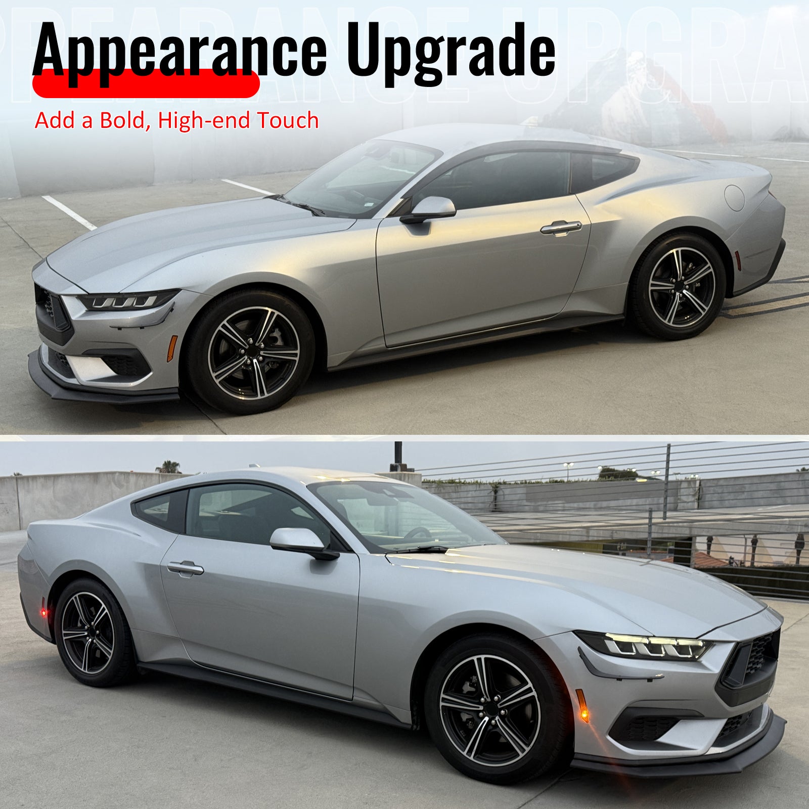 Fits 24-26 Ford Mustang Ecoboost & GT Matte Black Front Lip Dark Horse Style ABS