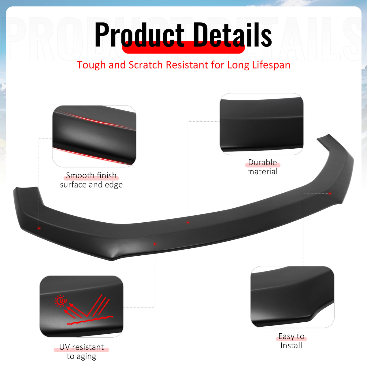 Fits 24-26 Ford Mustang Ecoboost & GT Matte Black Front Lip Dark Horse Style ABS