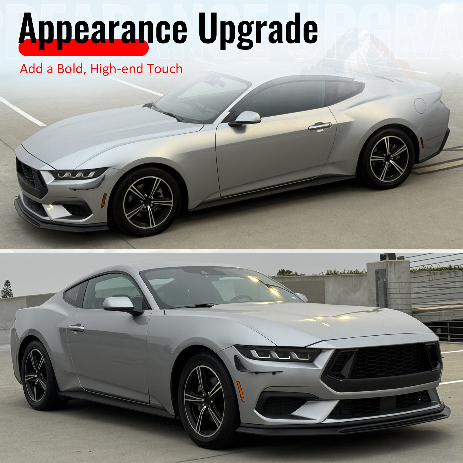 Fits 24-26 Ford Mustang Ecoboost& GT IKON Style Front Bumper Lip Gloss Black ABS