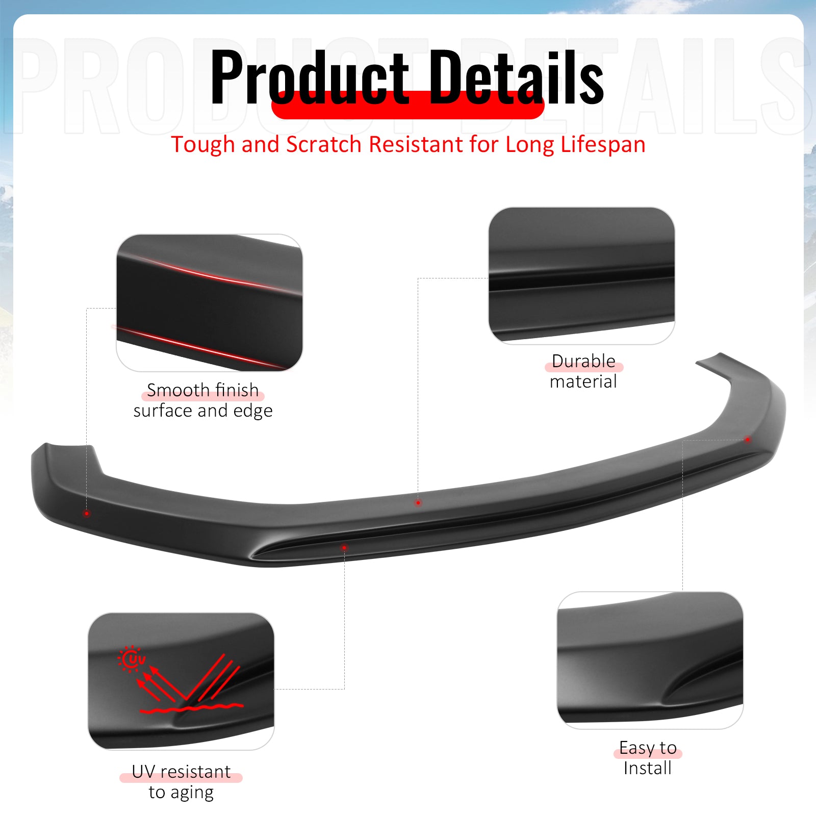 Fits 24-26 Ford Mustang Ecoboost& GT IKON Style Front Bumper Lip Spoiler ABS