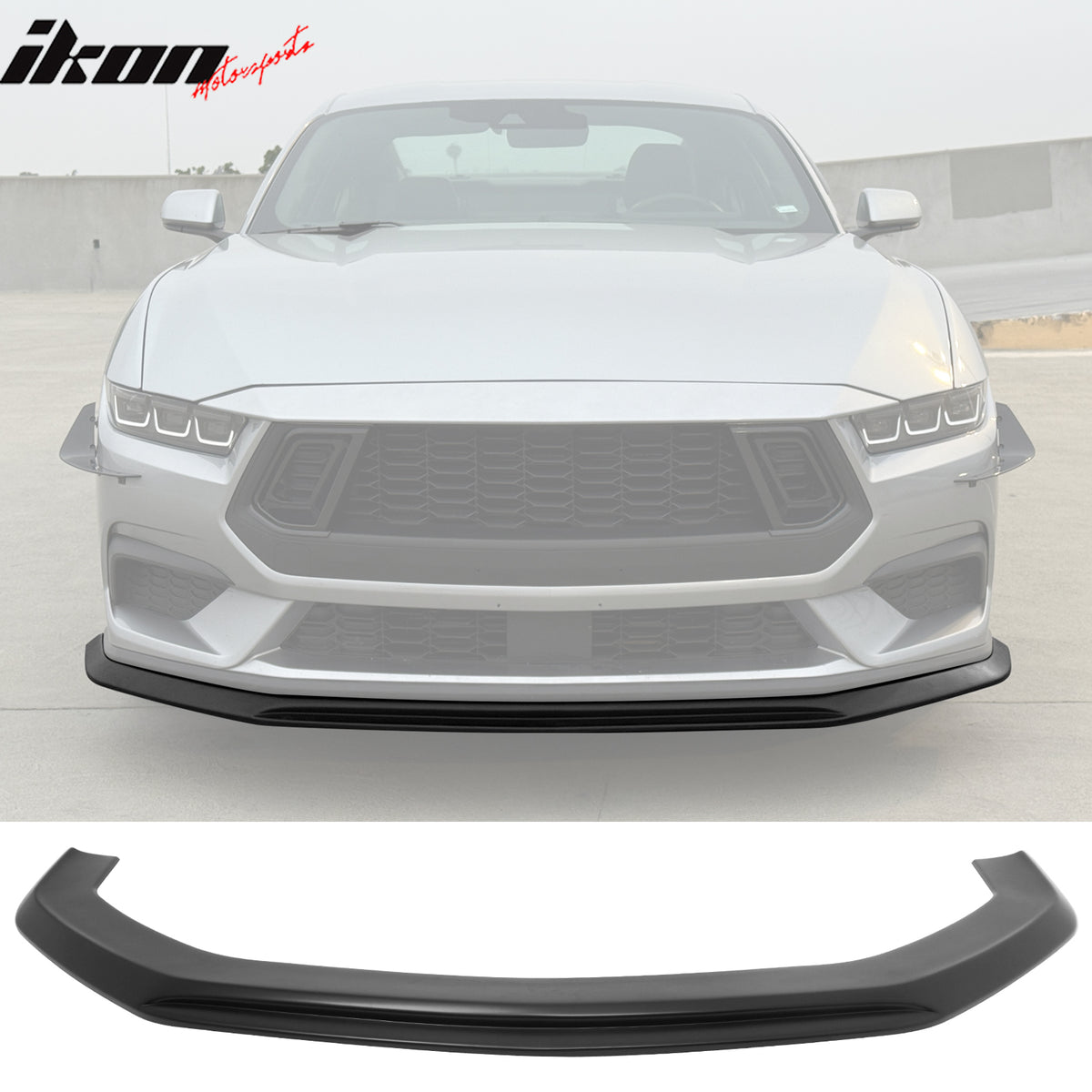 IKON MOTORSPORTS Front Bumper Lip, Compatible with 2024-2026 Ford Mustang Ecoboost & GT, IKON Style ABS Air Dam Chin Spoiler Protector Splitter 1PC