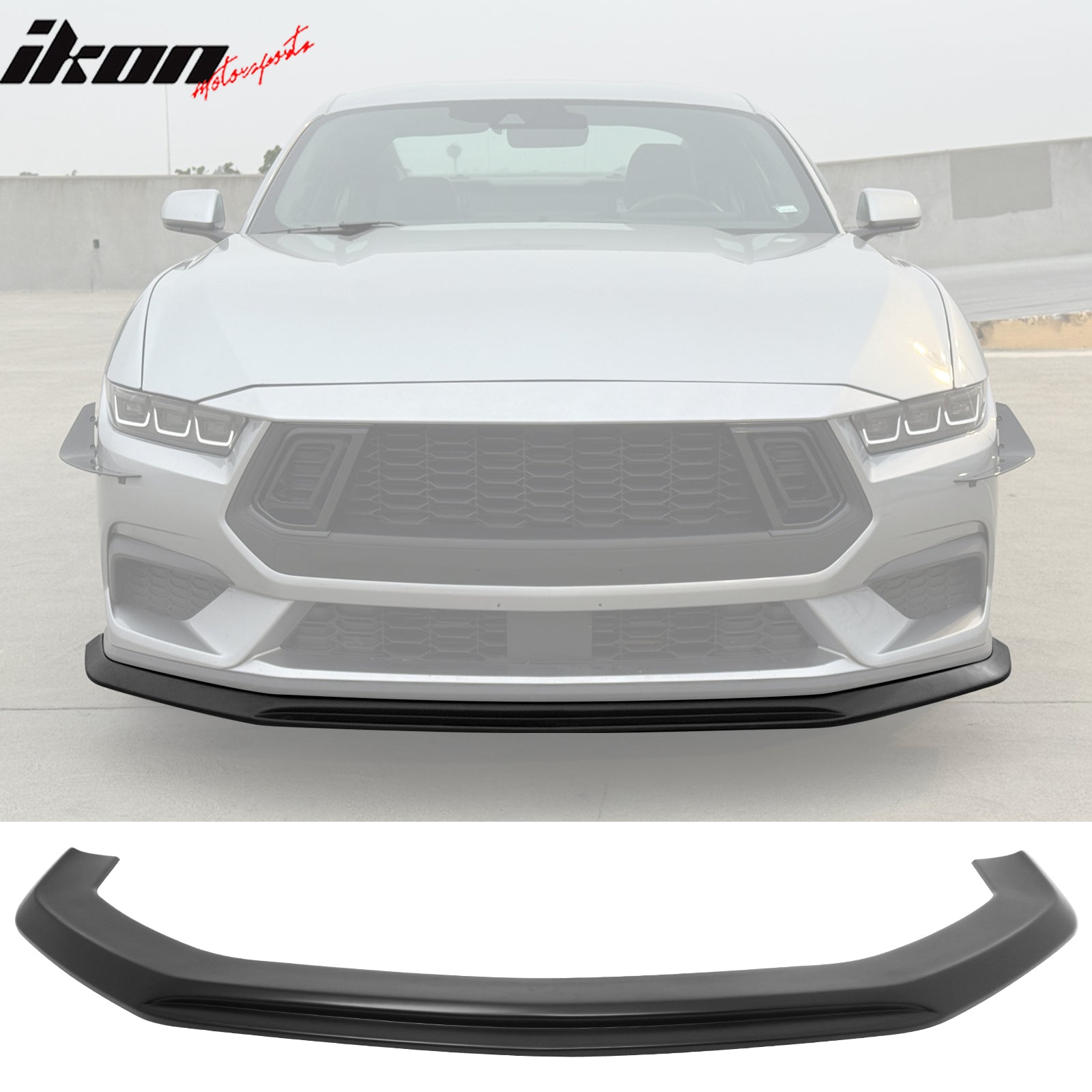 IKON MOTORSPORTS Front Bumper Lip, Compatible with 2024-2026 Ford Mustang Ecoboost & GT, IKON Style ABS Air Dam Chin Spoiler Protector Splitter 1PC