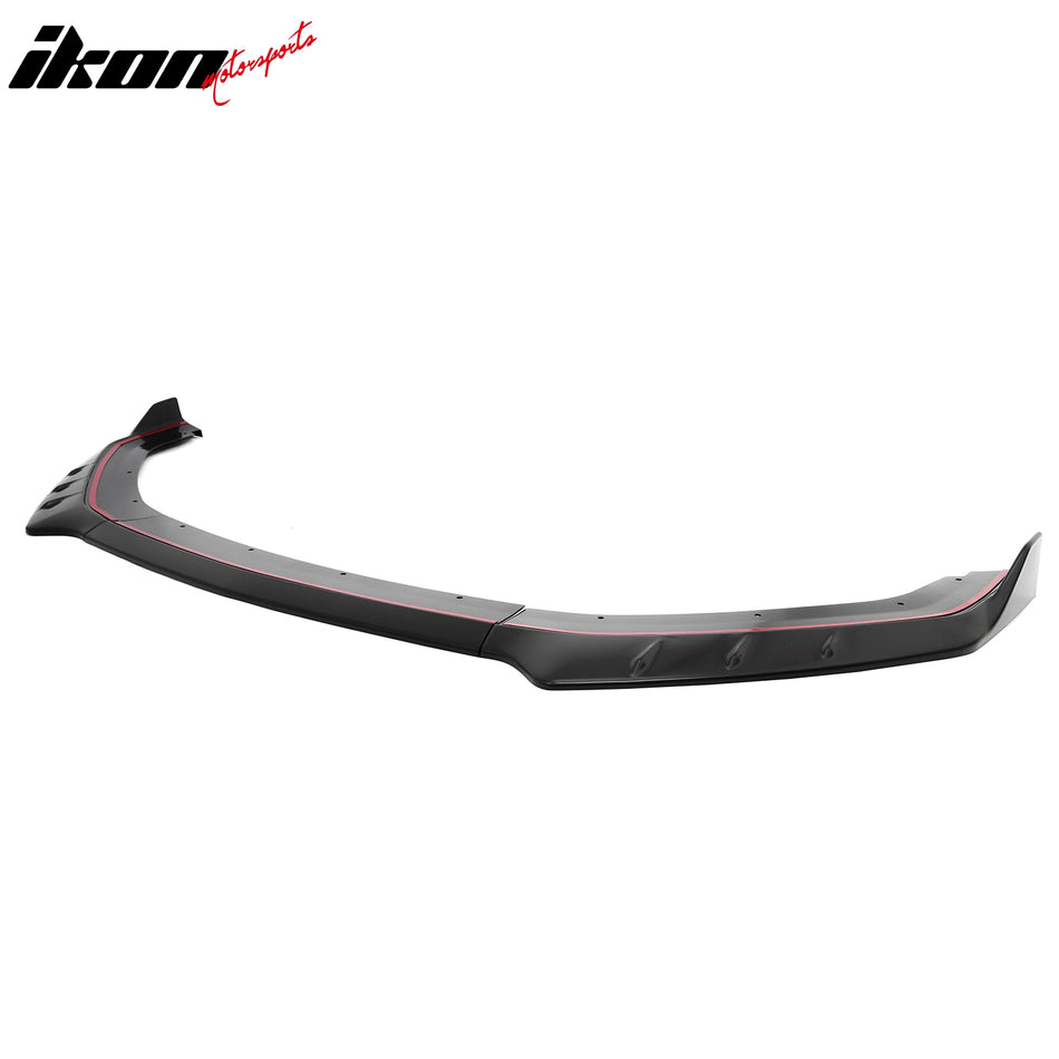IKON MOTORSPORTS Front Bumper Lip, Compatible with 2024-2026 Ford Mustang EcoBoost/GT/Dark Horse, IKON Style ABS Plastic Matte Black Add-on Air Dam Front Chin Spoiler Protector Splitter 3PCS