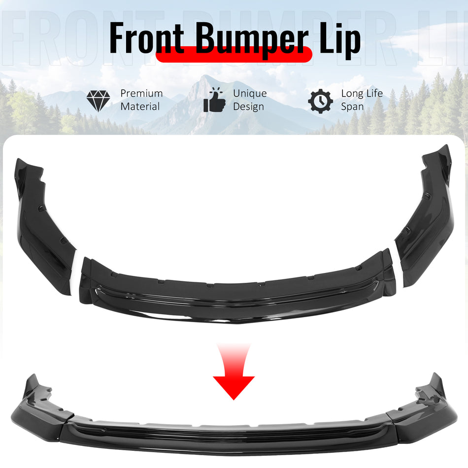 IKON MOTORSPORTS Front Bumper Lip, Compatible with 2024-2026 Ford Mustang Ecoboost & GT& Dark Horse, IKON Style Gloss Black ABS Air Dam Chin Spoiler Protector Splitter 3PC