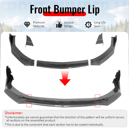 Fits 24-26 Ford Mustang Front Bumper Lip 5PC Spoiler Carbon Fiber Print Splitter