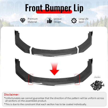 Fits 24-26 Ford Mustang GT Style Front Bumper Lip Carbon Fiber Print ABS 3PC Set