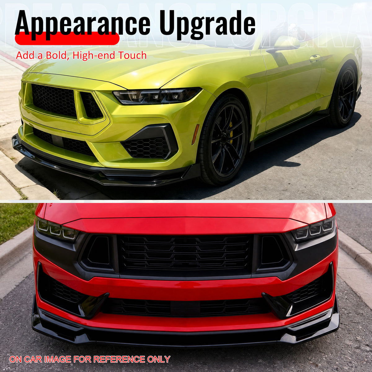 Fits 24-26 Ford Mustang GT Style Front Bumper Lip Carbon Fiber Print ABS 3PC Set