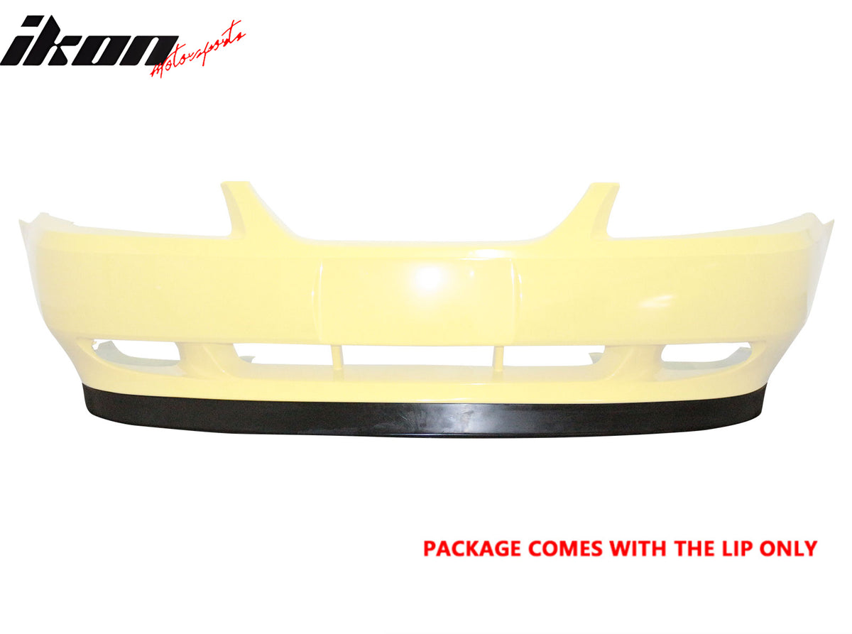 Front Bumper Lip Compatible With 1999-2004 FORD MUSTANG, Factory Style PU Black Front Lip Spoiler Splitter by IKON MOTORSPORTS, 2000 2001 2002 2003