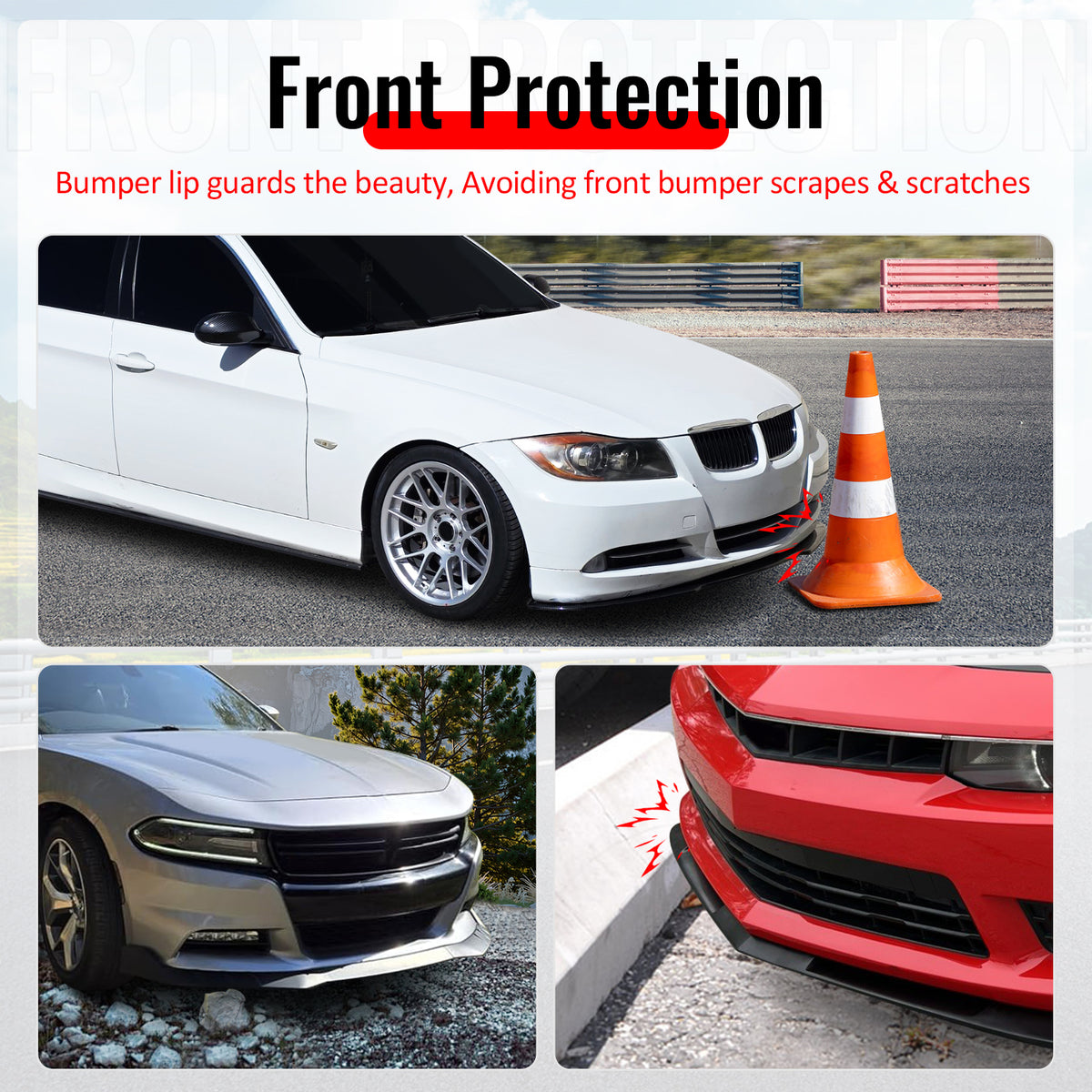 Fits 24-26 Ford Mustang Ecoboost& GT IKON Style Front Bumper Lip Gloss Black ABS