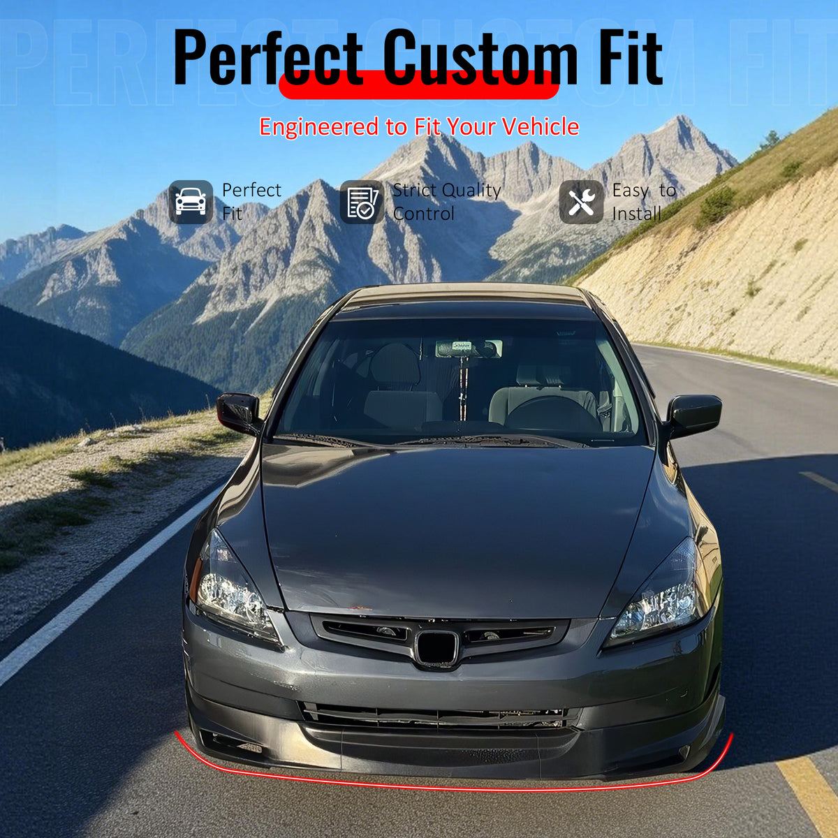Fit 2003-2005 Honda Accord Sedan Front Bumper Lip Mugen Style Unpainted