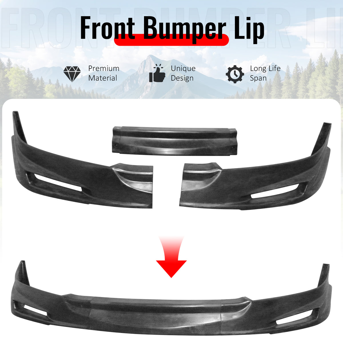 Fits 03-05 Honda Accord Sedan Mugen Style Front Bumper Lip PU Unpainted 3PCS