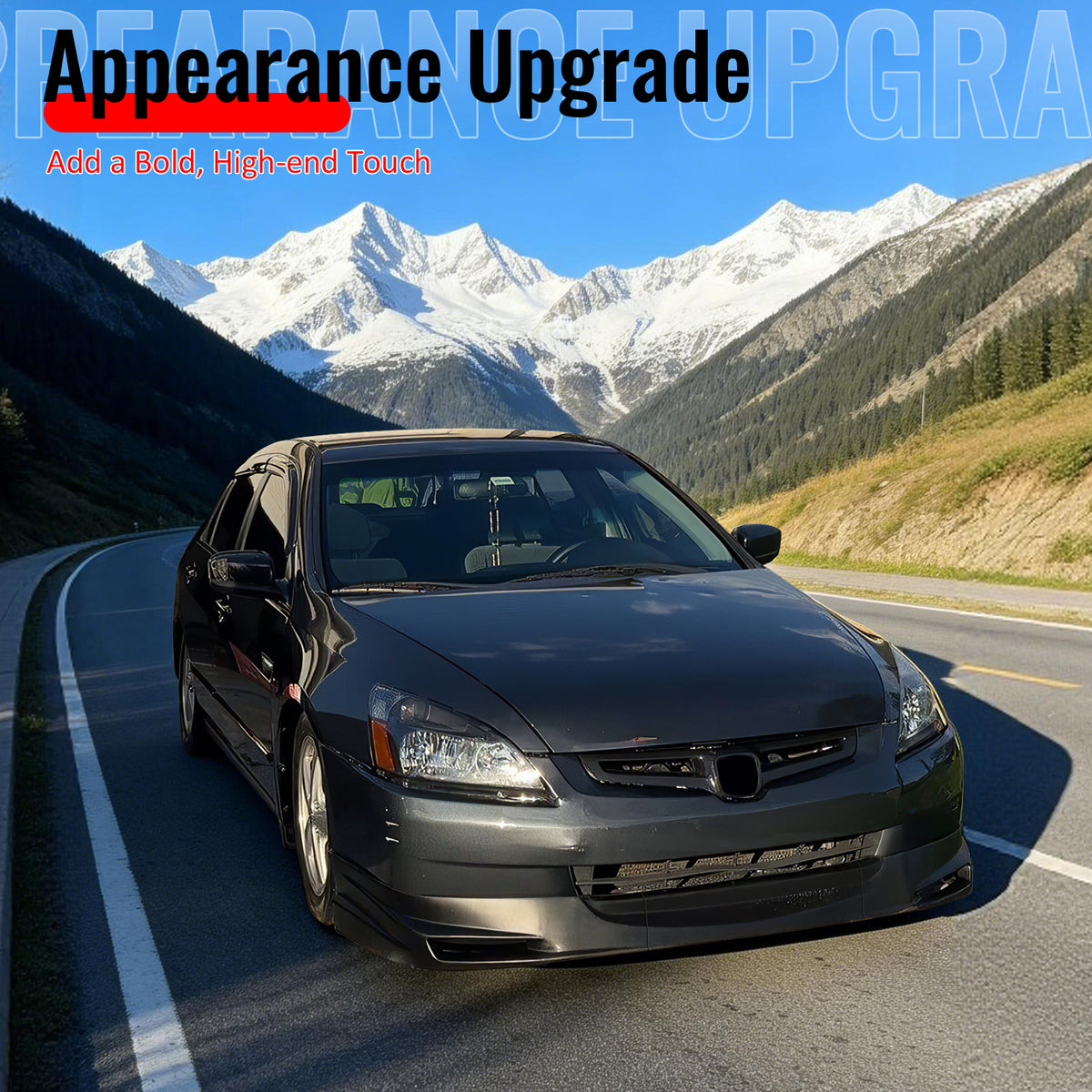 Fits 03-05 Honda Accord Sedan Mugen Style Front Bumper Lip PU Unpainted 3PCS