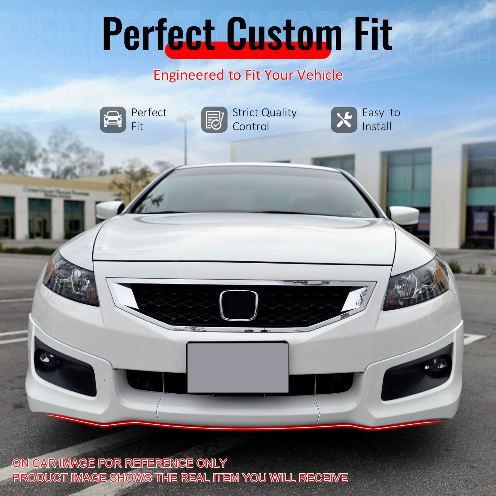 IKON MOTORSPORTS Front Bumper Lip, Compatible with 2008-2012 Honda Accord Coupe 2-Door, HF-P Style Unpainted Black PU Polyurethane Add-on Air Dam Chin Spoiler Protector Splitter 3PCS