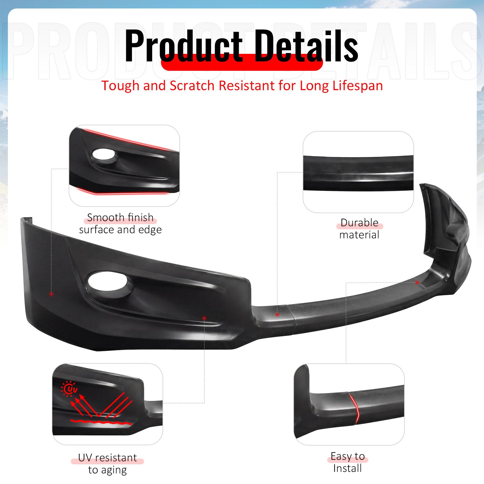 For 08-12 Honda Accord 2DR HF-P Style PU Front Bumper Lip Chin Spoiler Unpainted
