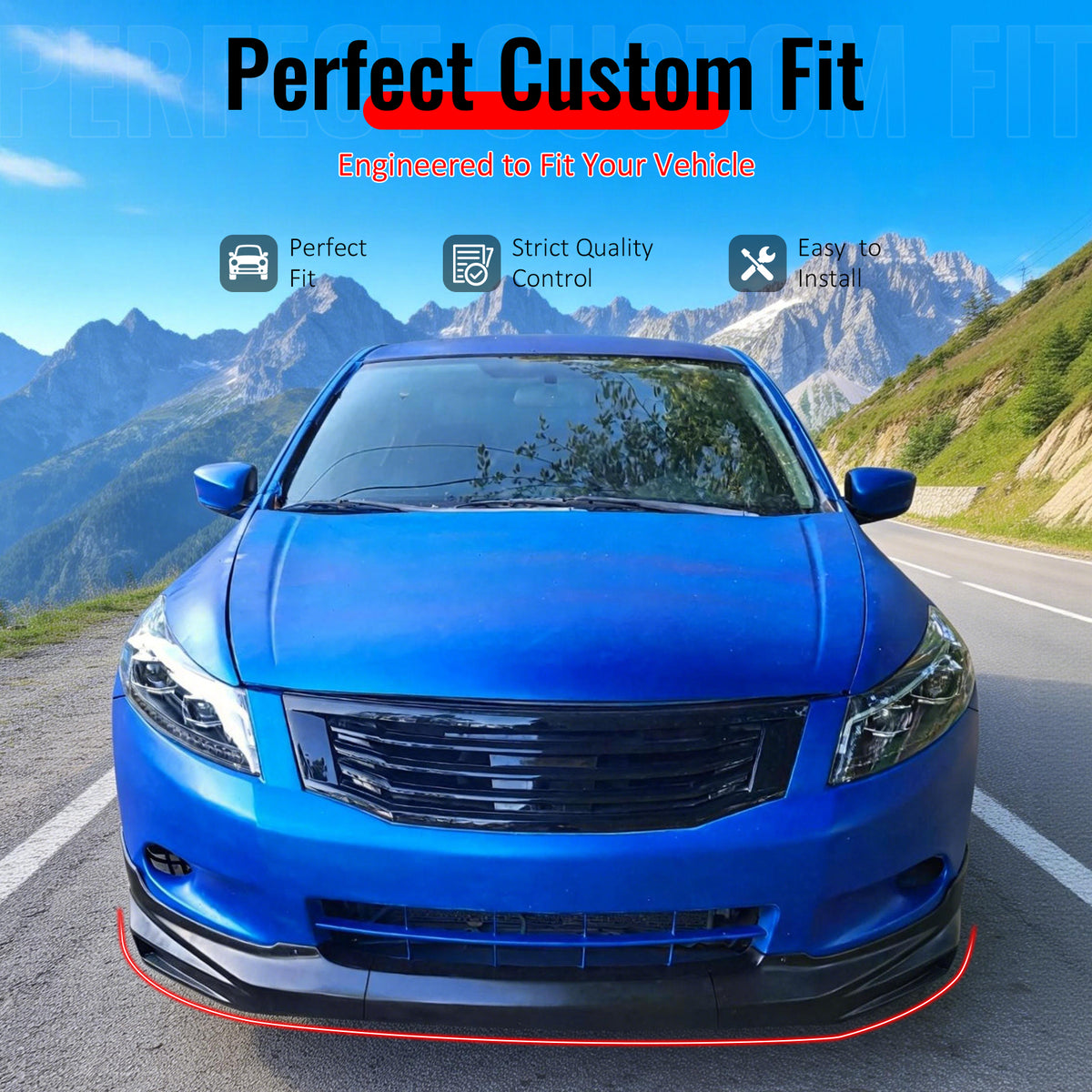 Fit 2008-2010 Honda Accord Sedan Front Bumper Lip Mugen Style Unpainted