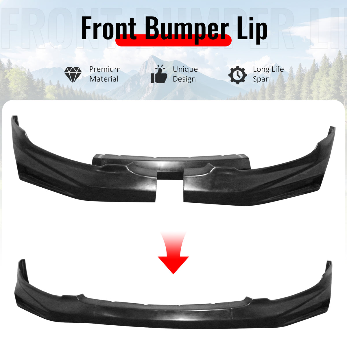 Fits 08-10 Honda Accord Sedan Mugen Style Front Bumper Lip PU Unpainted 3PCS