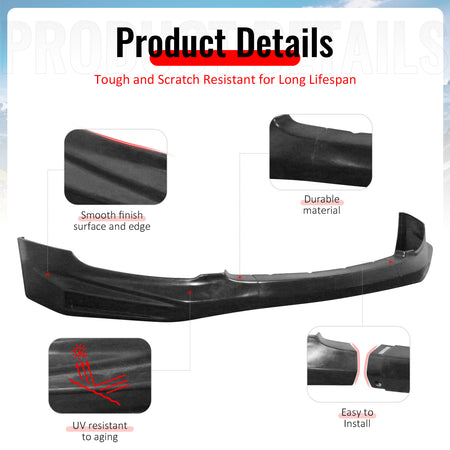 Fits 08-10 Honda Accord Sedan Mugen Style Front Bumper Lip PU Unpainted 3PCS