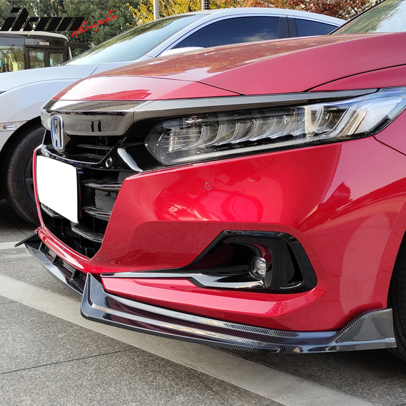 IKON MOTORSPORTS, Front Bumper Lip Compatible With 2021-2022 Honda Accord, IKON V1 Style PP 3PCS Front Protector Spoiler Splitter Kit