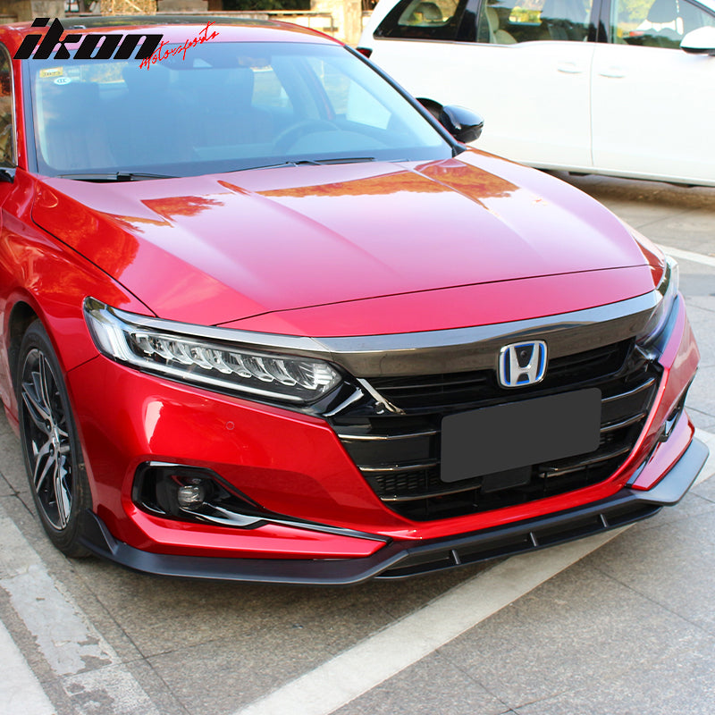 IKON MOTORSPORTS, Front Bumper Lip Compatible With 2021-2022 Honda Accord, IKON V2 Style PP 4PCS Front Protector Spoiler Splitter Kit