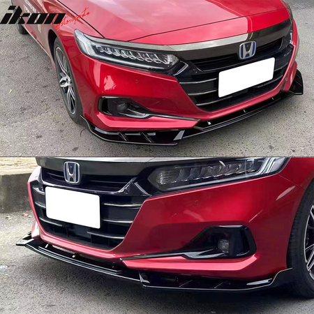 IKON MOTORSPORTS, Front Bumper Lip Compatible With 2021-2022 Honda Accord, IKON V3 Style PP 3PCS Front Protector Spoiler Splitter Kit