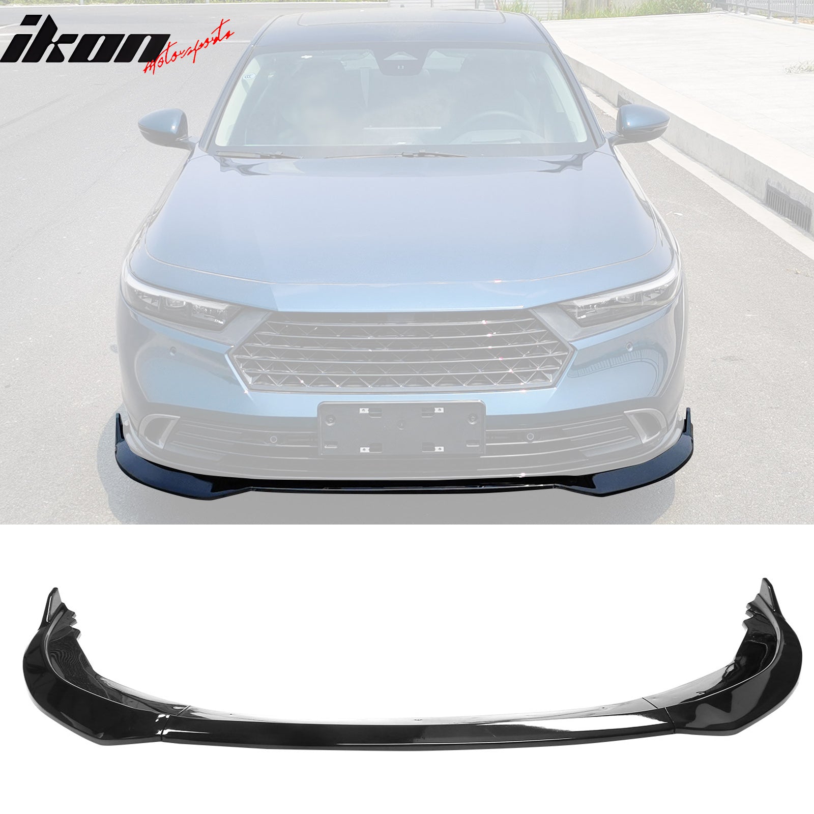 Fits 23-25 Honda Accord 11th Front Bumper Lip V2 3PC Chin Spoiler Black PP