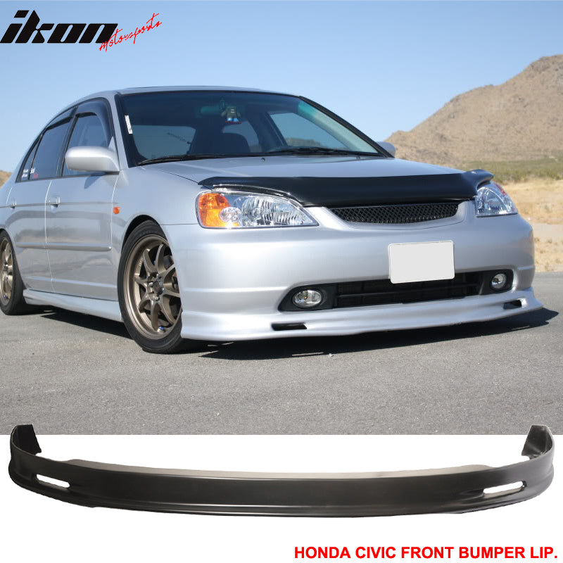 2001-2003 Honda Civic Mugen Style Unpainted Black Front Bumper Lip PP