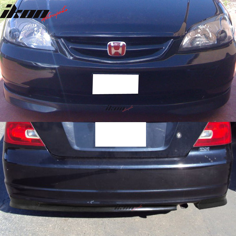 Fron & Rear Bumper Lip Compatible With 2001-2003 Honda Civic, TR Style Unpainted Black PP PU Air Dam Chin Front Diffuser Bumper by IKON MOTORSPORTS, 2002