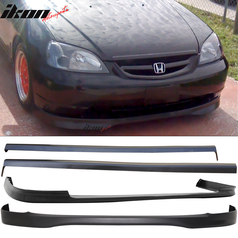 Fits 01-03 Honda Civic PP Front + Rear Bumper Lip + Side Skirts