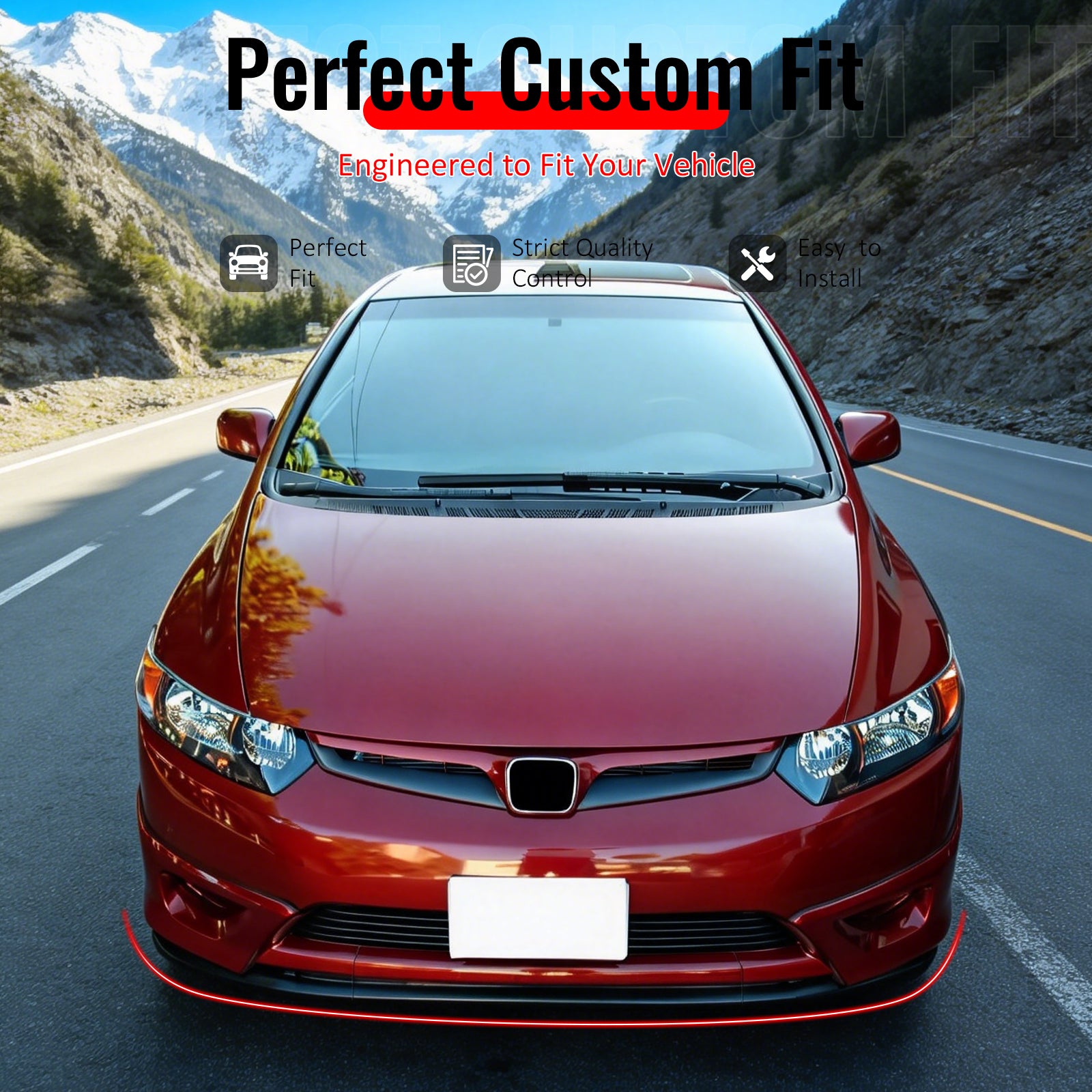 Fits 06-08 Honda Civic Coupe Front Bumper Lip Spoiler Splitter Chin PU 3PCS