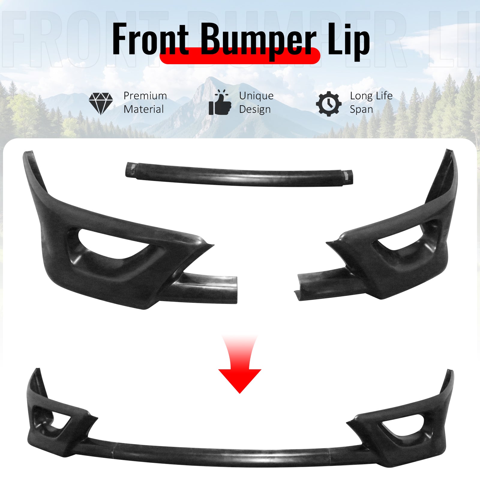 Fits 06-08 Honda Civic Coupe Front Bumper Lip Spoiler Splitter Chin PU 3PCS